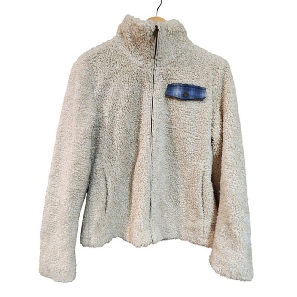 PENDLETON Vintage Sherpa Jacket Fleece Full Zip Coat Off White Cream & Denim